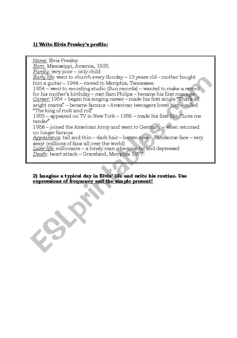 English worksheets: Elvis´ Writing