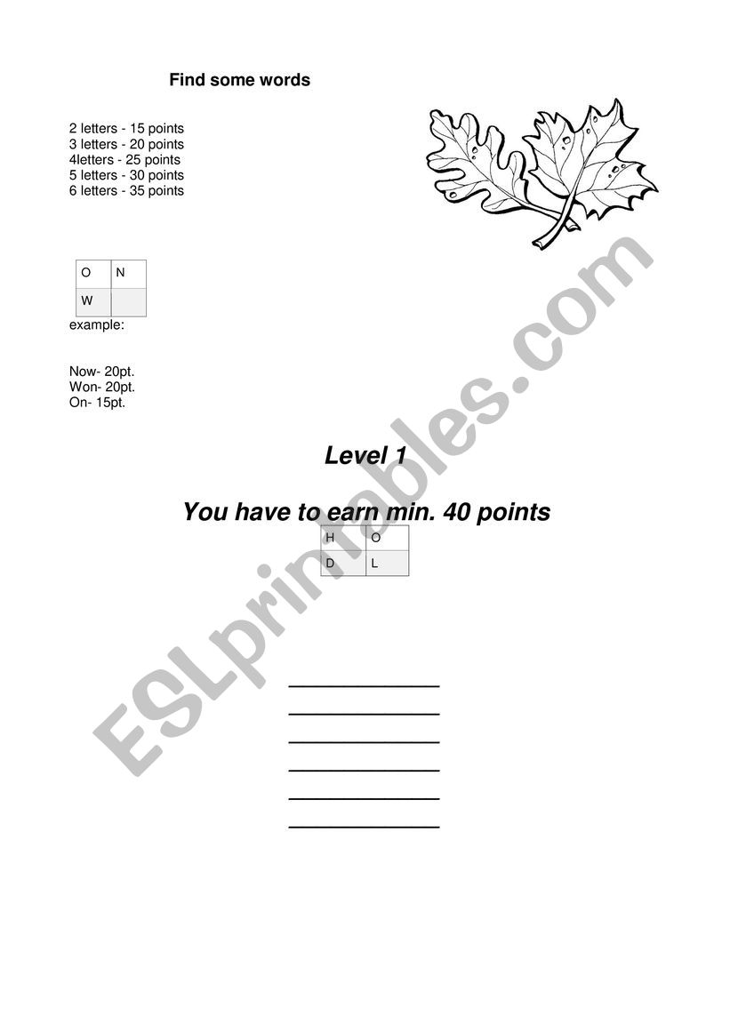 Word Finder worksheet