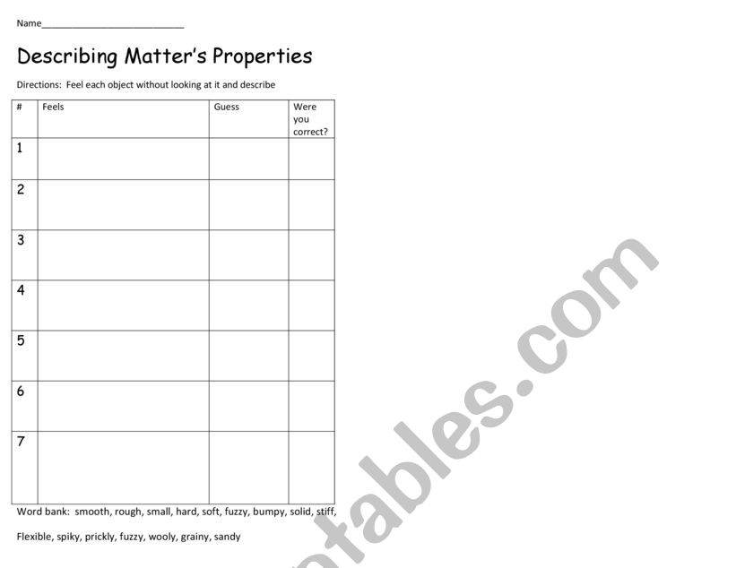 Matter Data Sheet worksheet