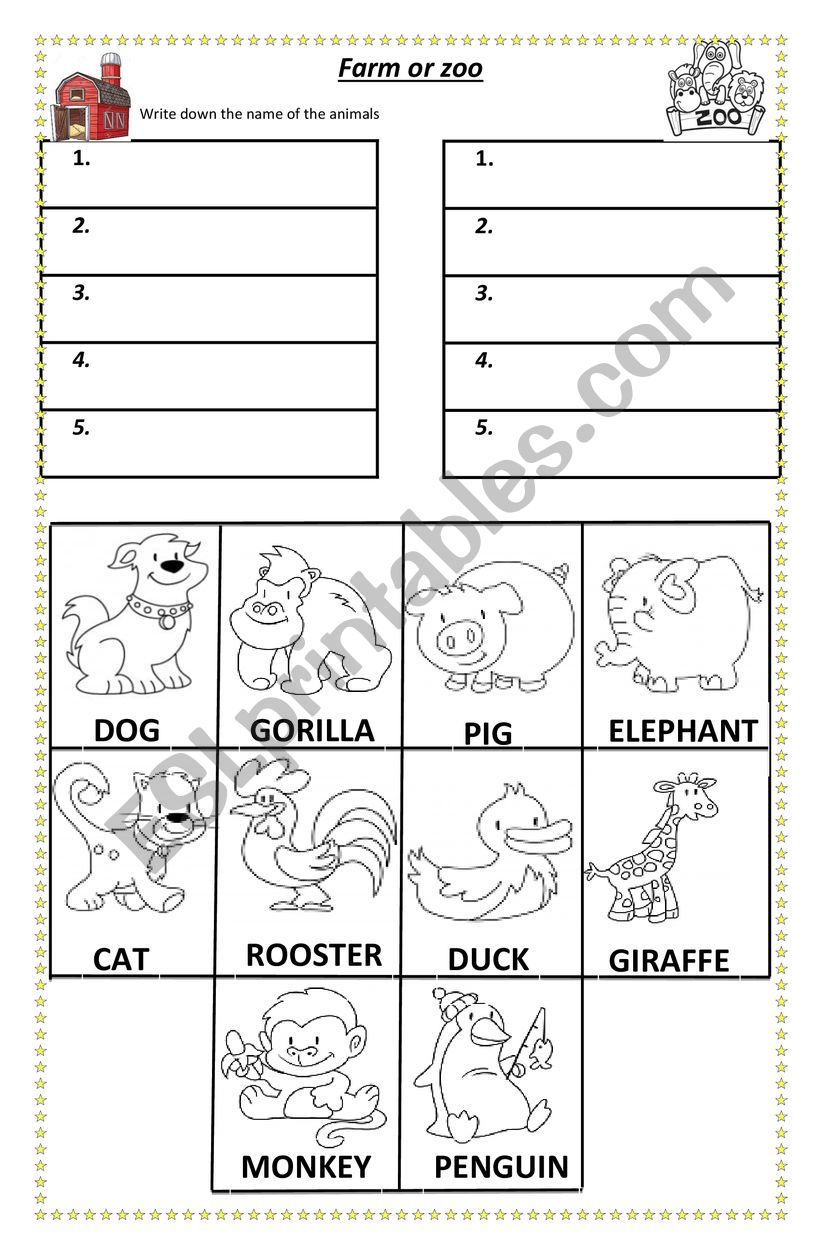 Farm or Zoo worksheet