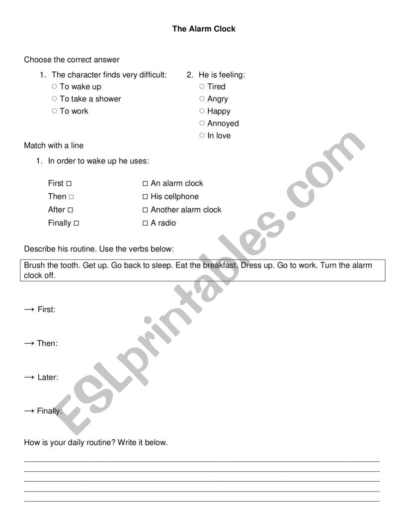 The alarm clock worksheet