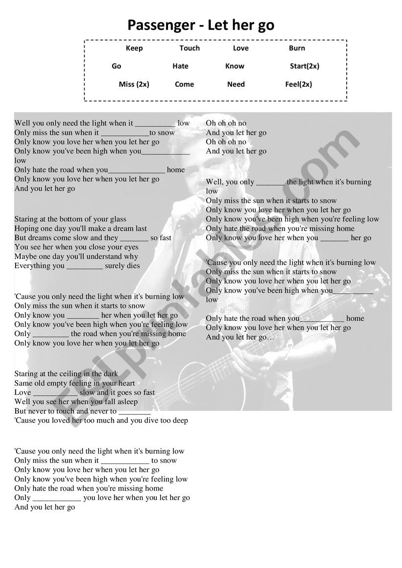 Let her go - Passenger worksheet