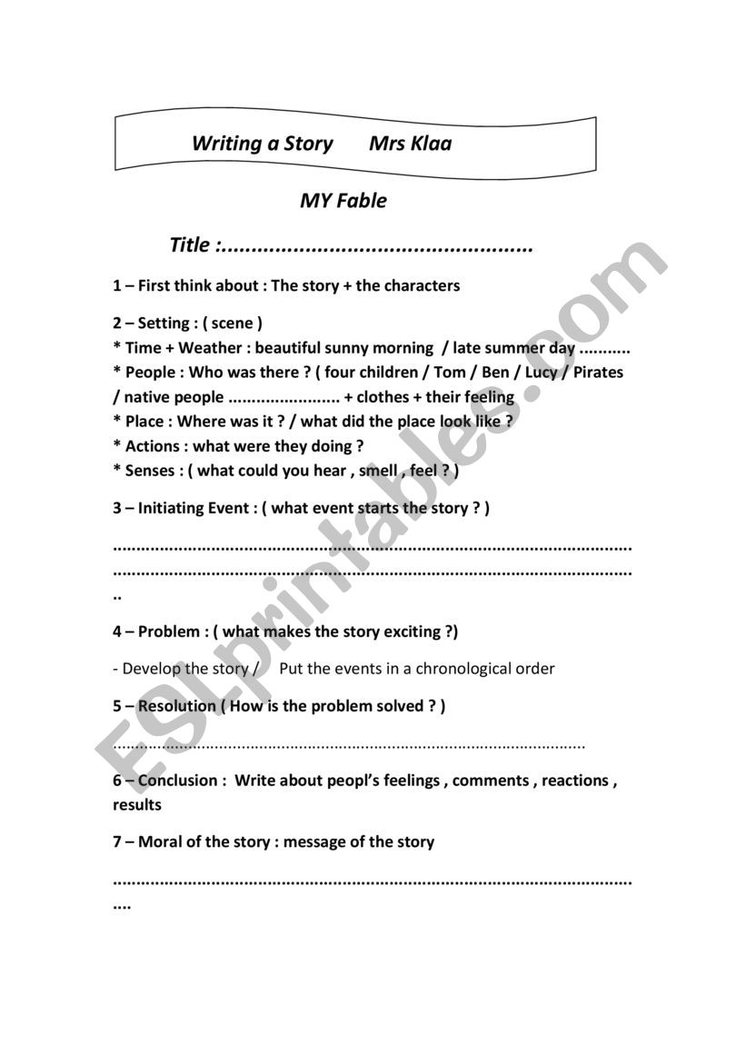 writing a story worksheet