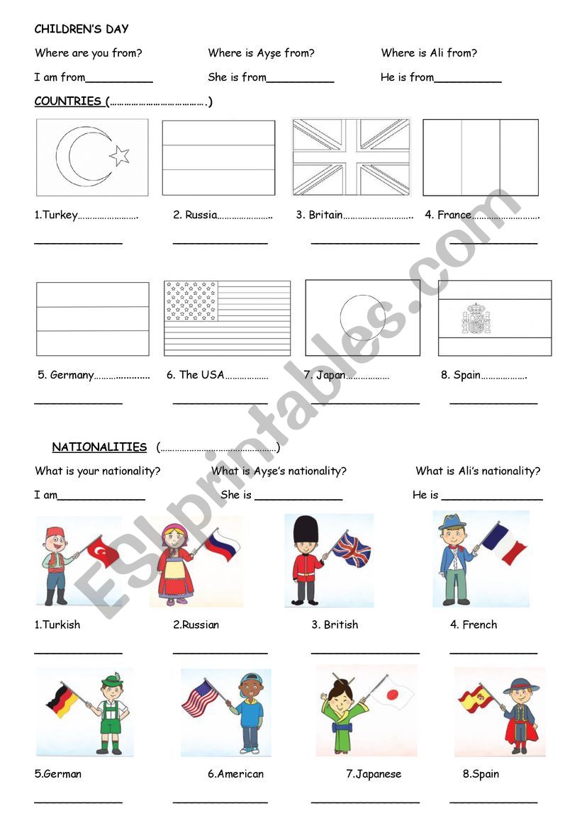 COUNTRIES AND NATIONALITIES  worksheet