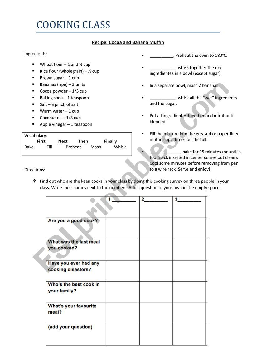 Cooking a muffin worksheet