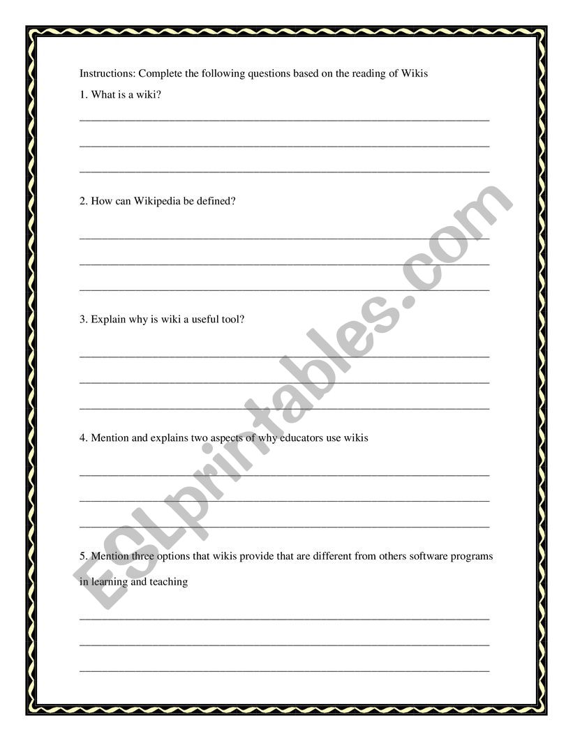Wikis Reading Check worksheet