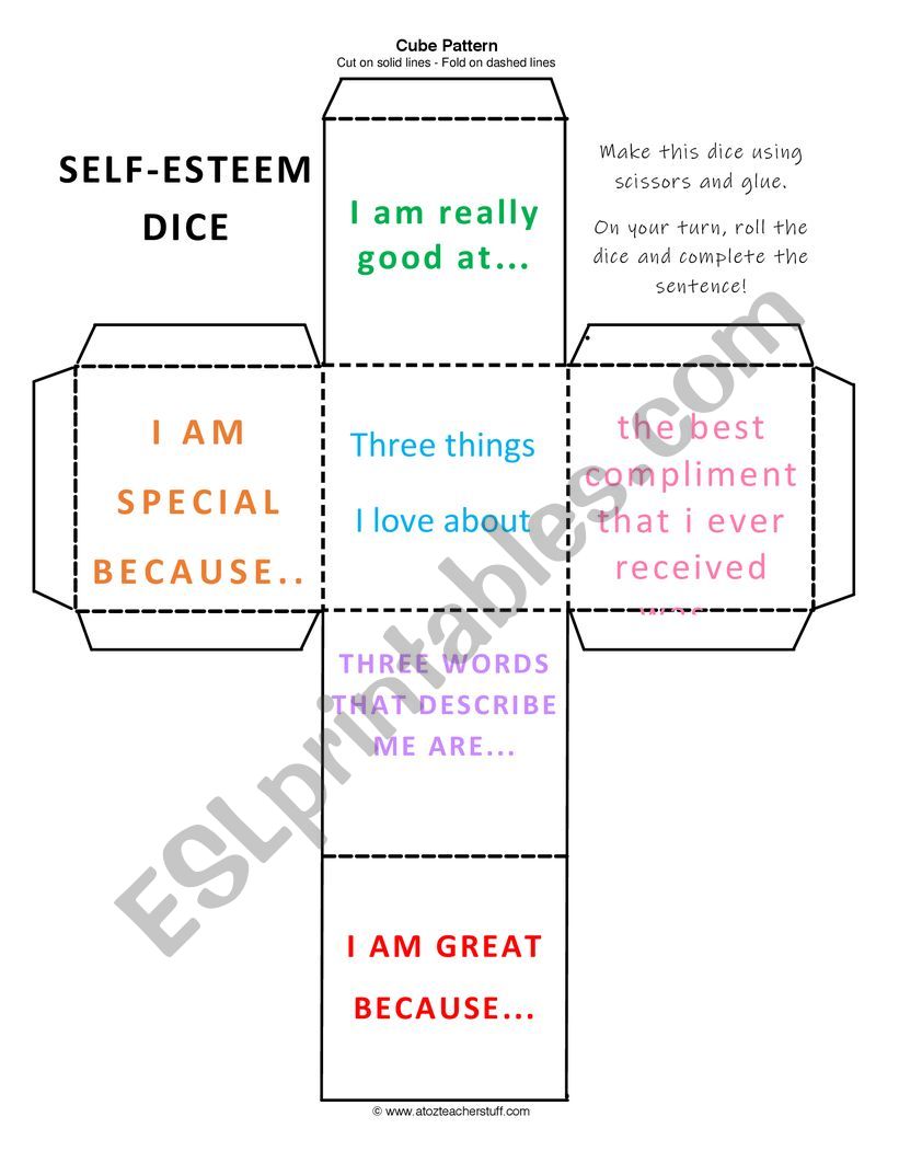 Self-Esteem Dice worksheet