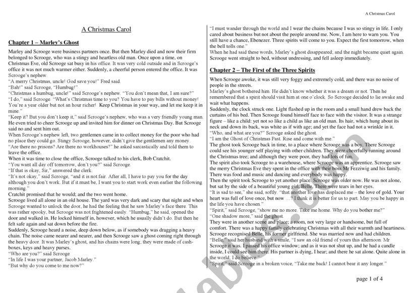 A Christmas Carol worksheet