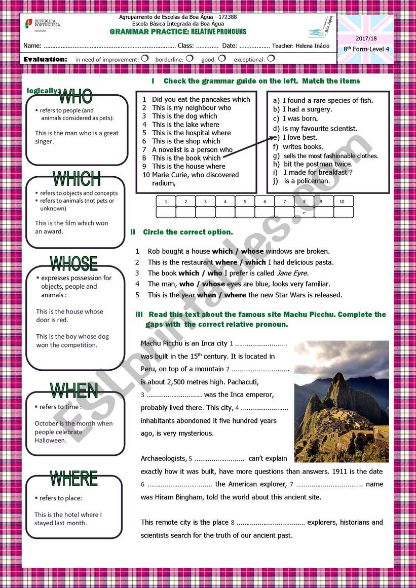 Relative Pronouns worksheet