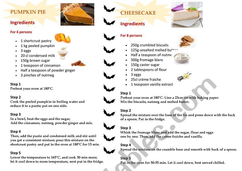 Halloween recipes worksheet