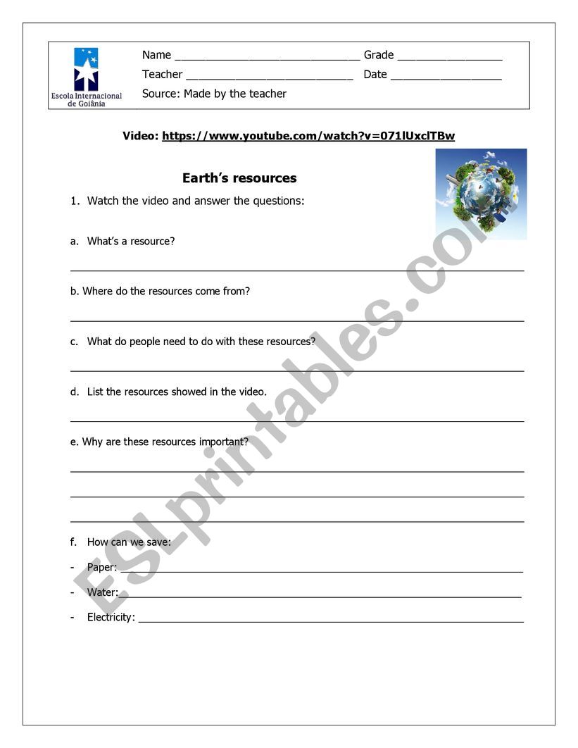 Earth worksheet