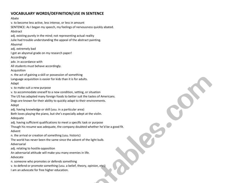 vocabulary worksheet