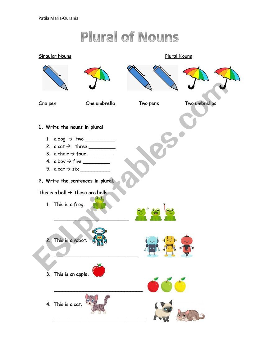 Plural Nouns Exercise worksheet