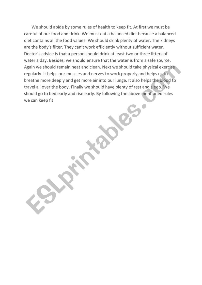 HOW TO KEEP FIT N2 worksheet