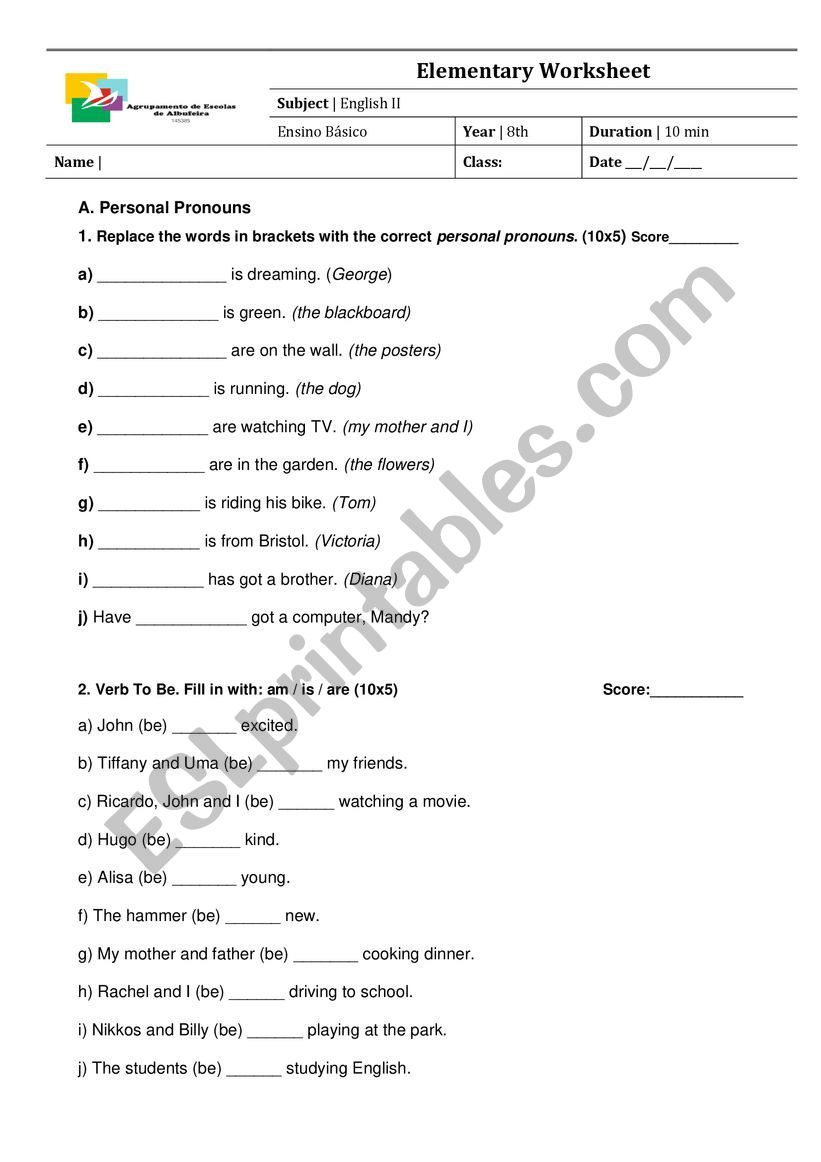 To be and Personal Pronouns worksheet
