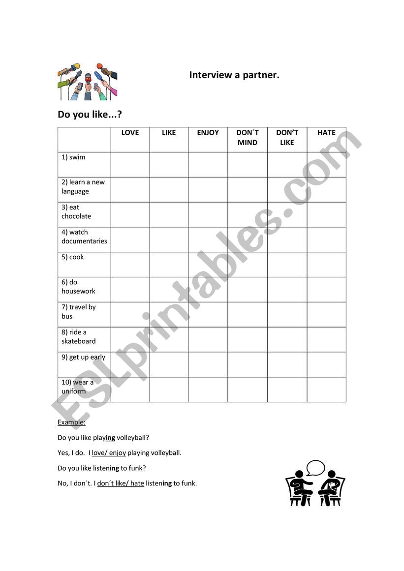 Likes and dislikes worksheet