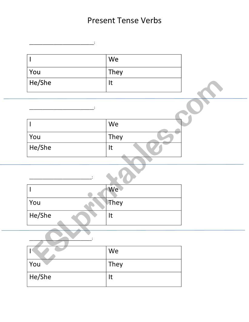 Basic Verb Chart Template worksheet