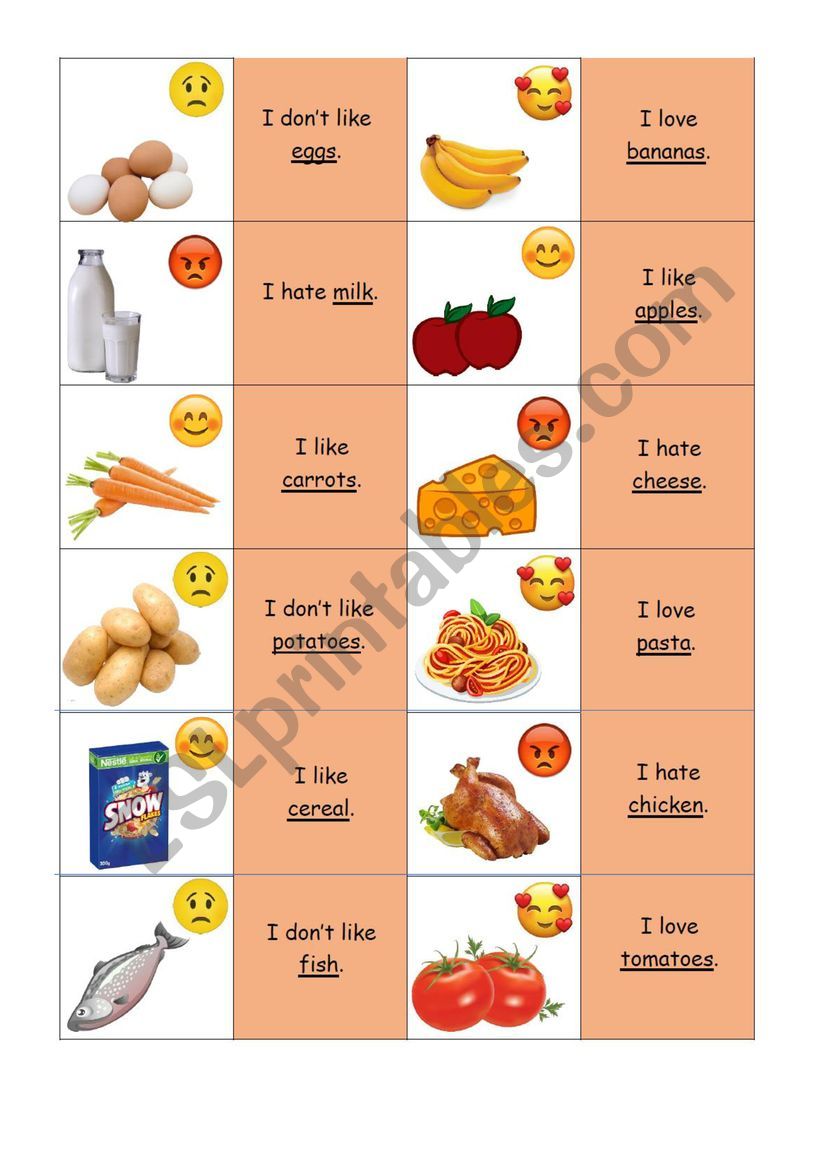 Memory game food likes and dislikes