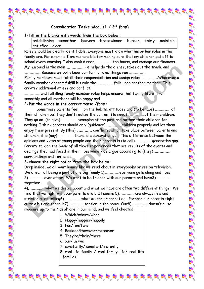 language tasks worksheet