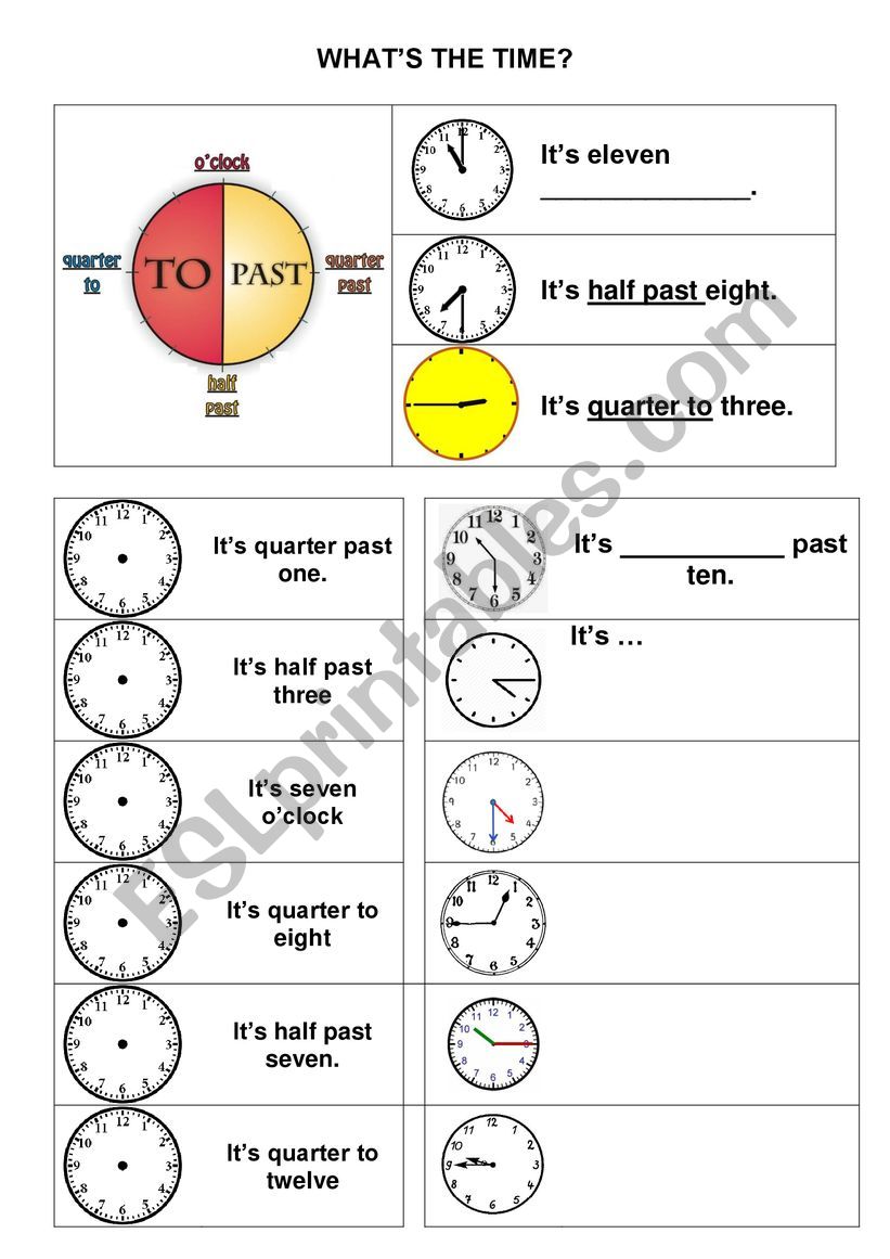 whats the time oclock quarter half esl worksheet by poppy99