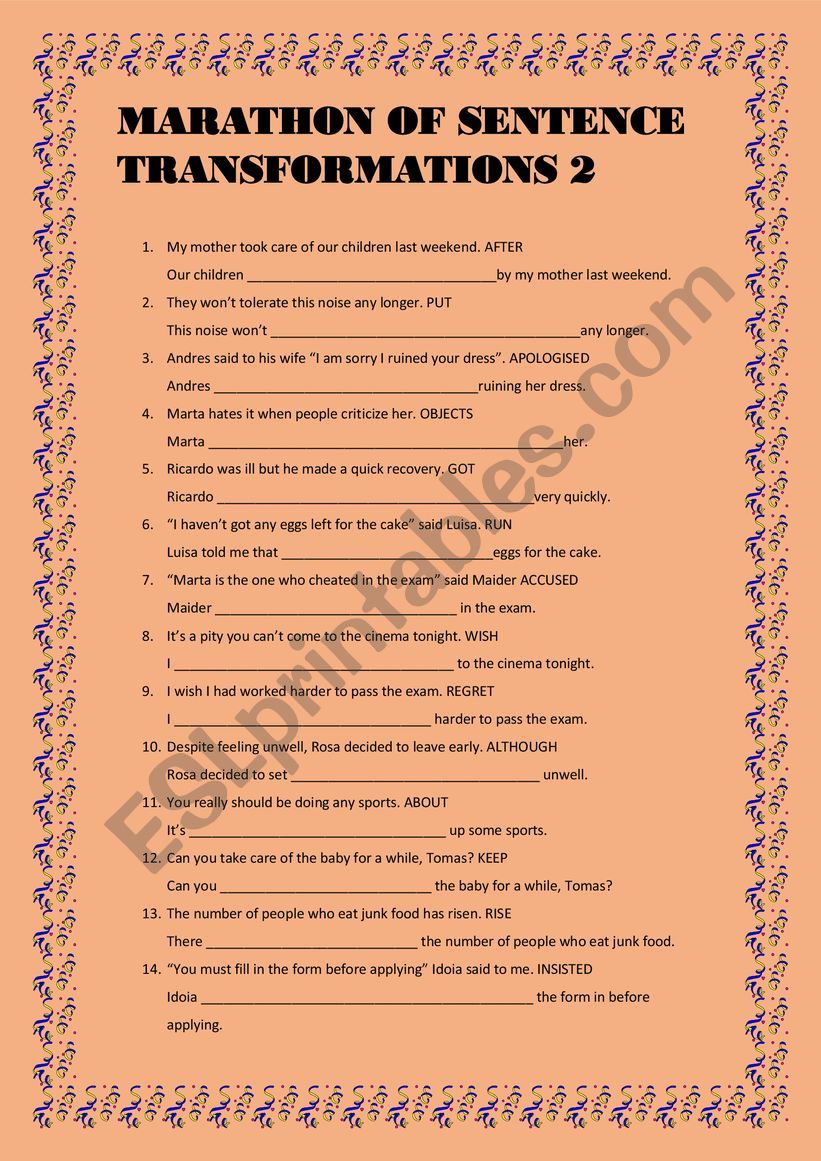 MARATHON OF SENTENCE TRANSFORMATIONS 2