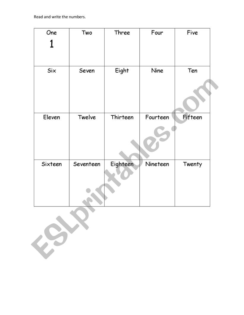 NUMBERS 1-20 worksheet