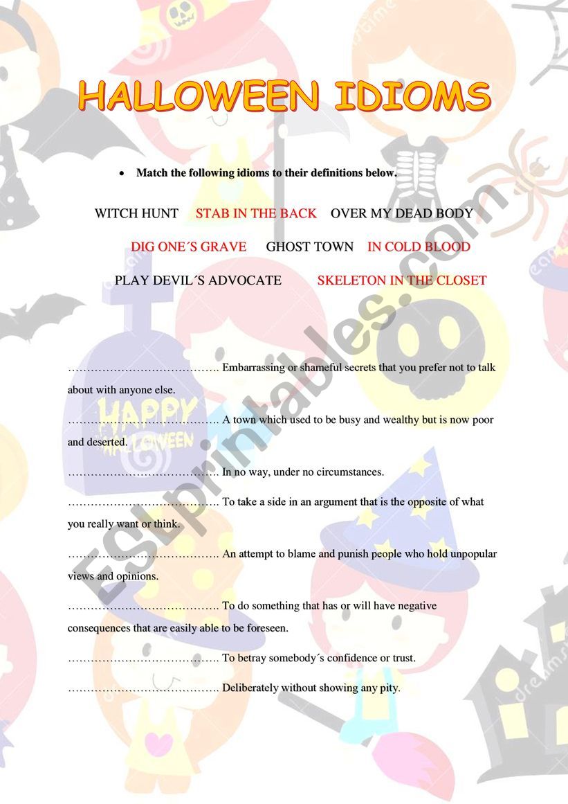 Halloween idioms worksheet
