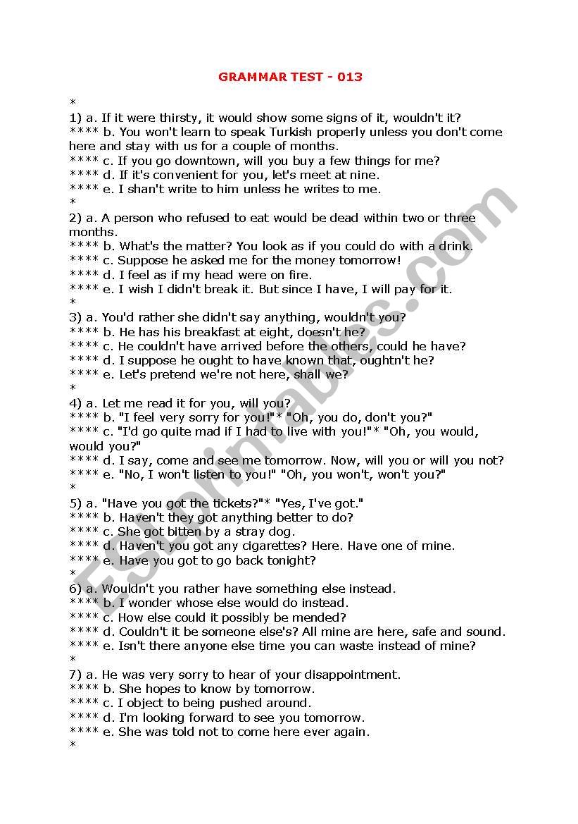 Grammar worksheet