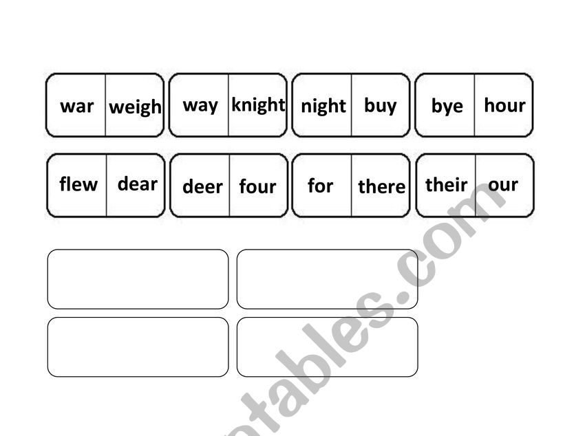 Homophone domino worksheet