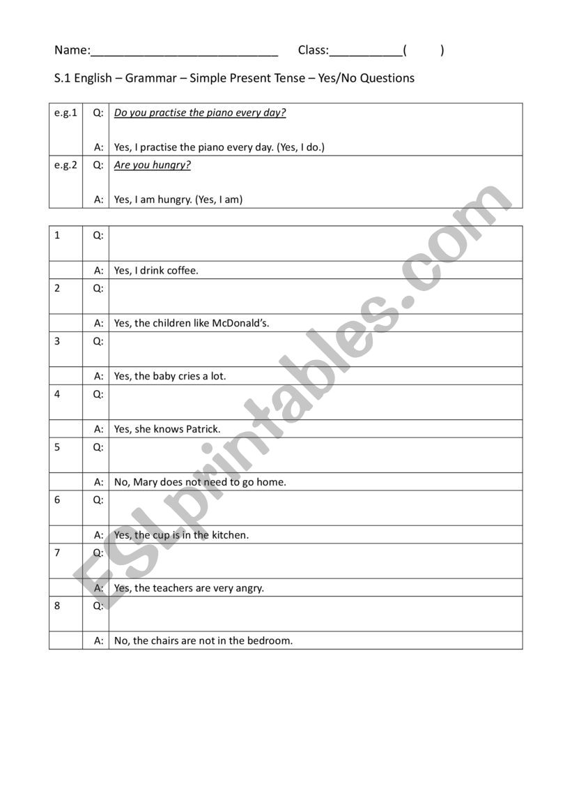 Simple Present Tense - Yes No Questions