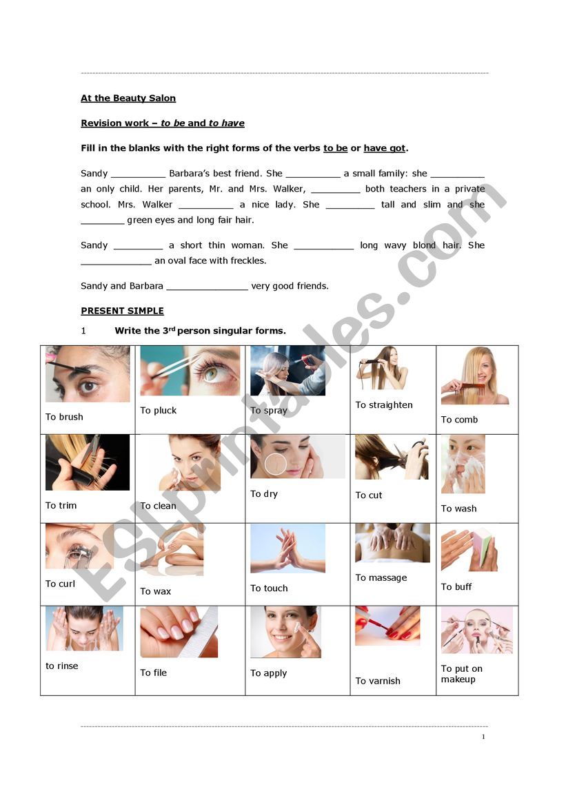 At the beauty salon worksheet