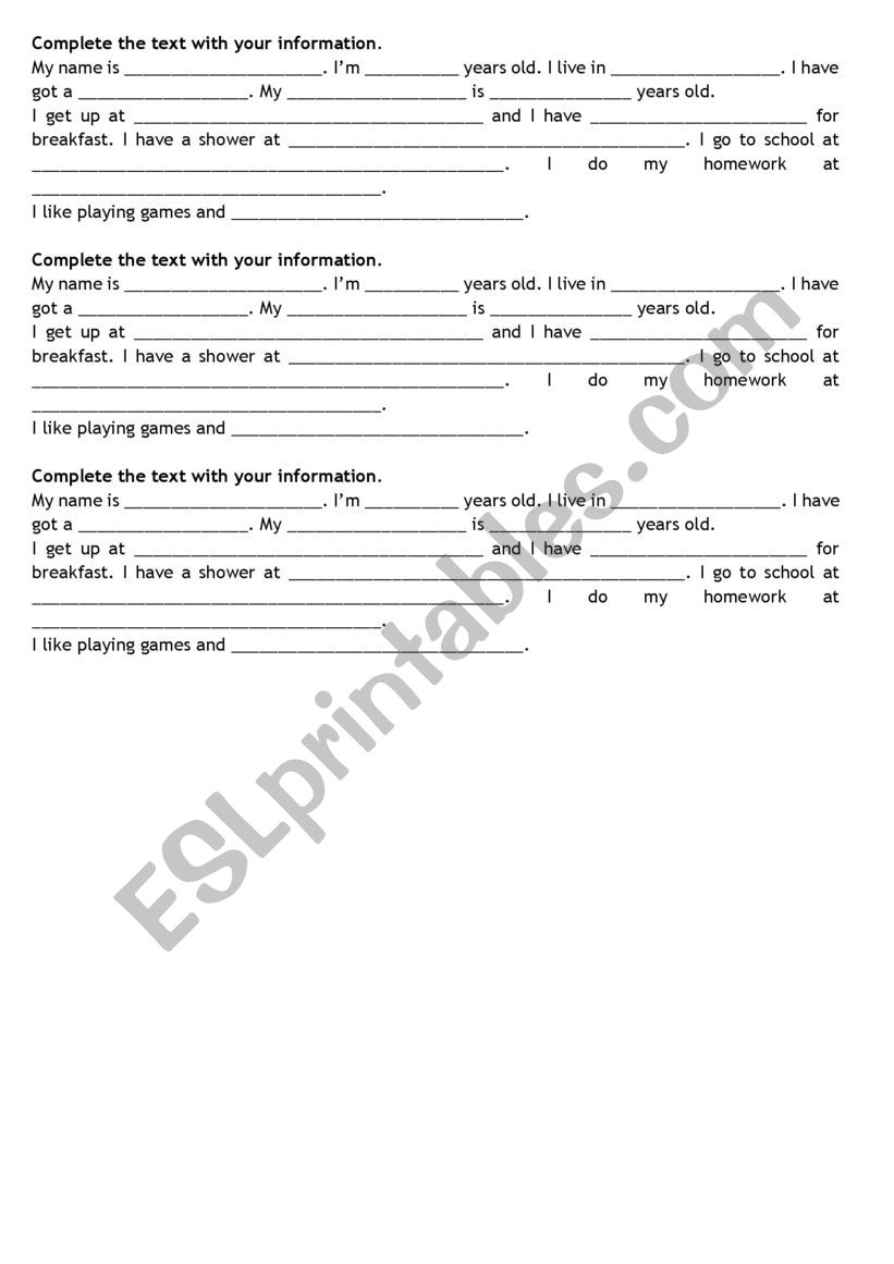 Complete the text worksheet