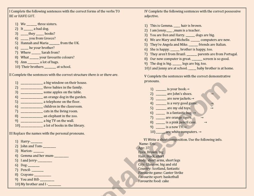 Revision of basic structures  worksheet