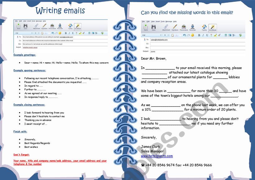 Writing email worksheet
