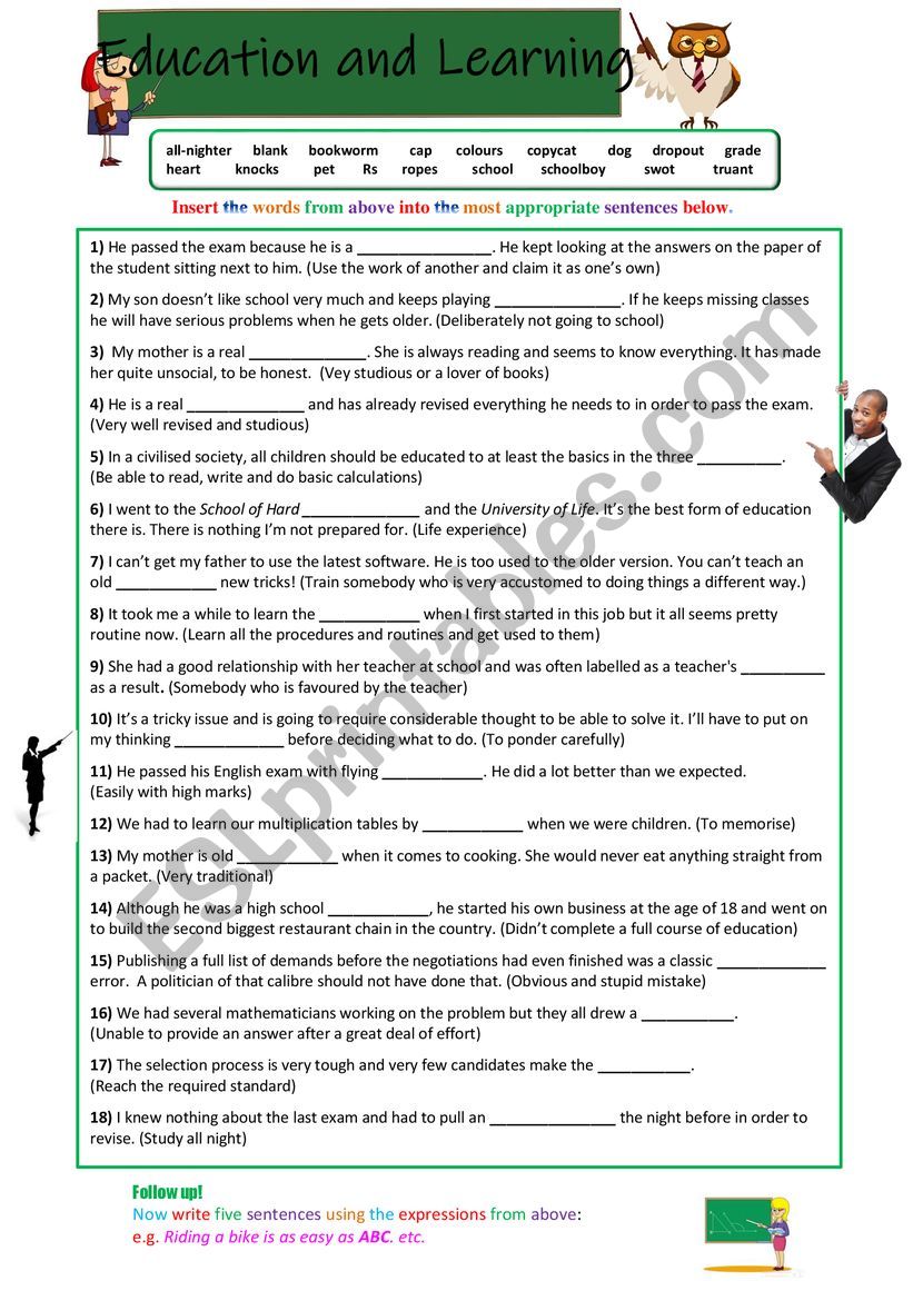 Education Idioms worksheet