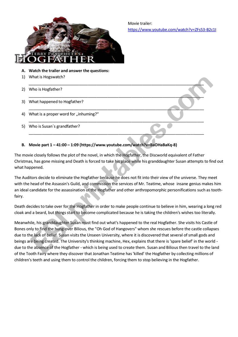 Hogfather worksheet