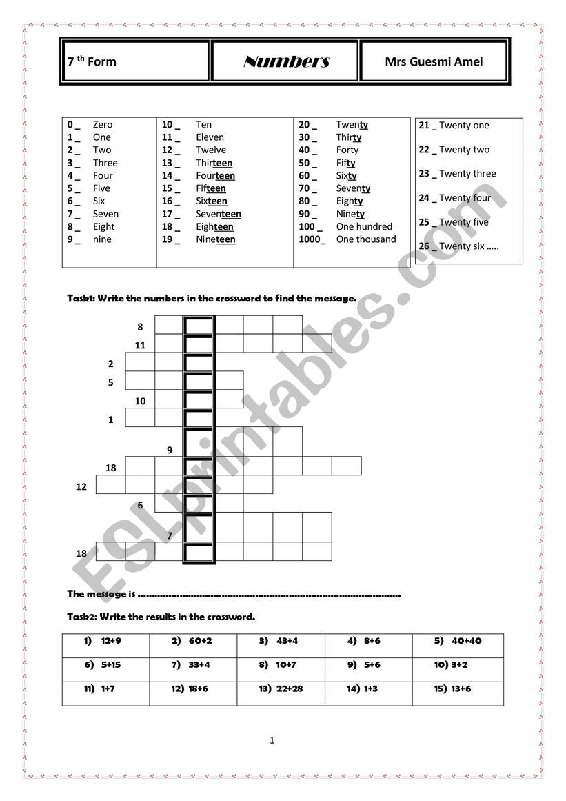 review 7th form worksheet