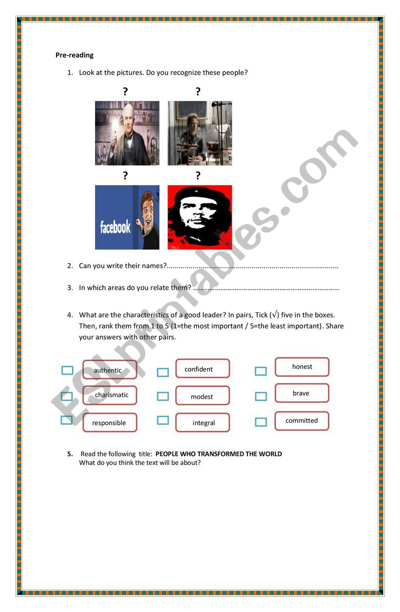 Outstanding People worksheet