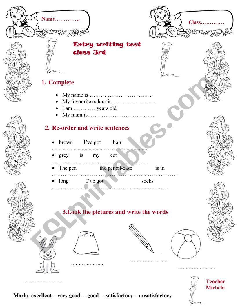 Entry writing test worksheet