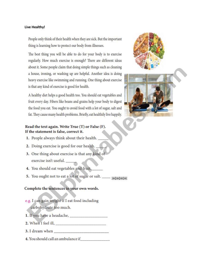 Live Healthy worksheet