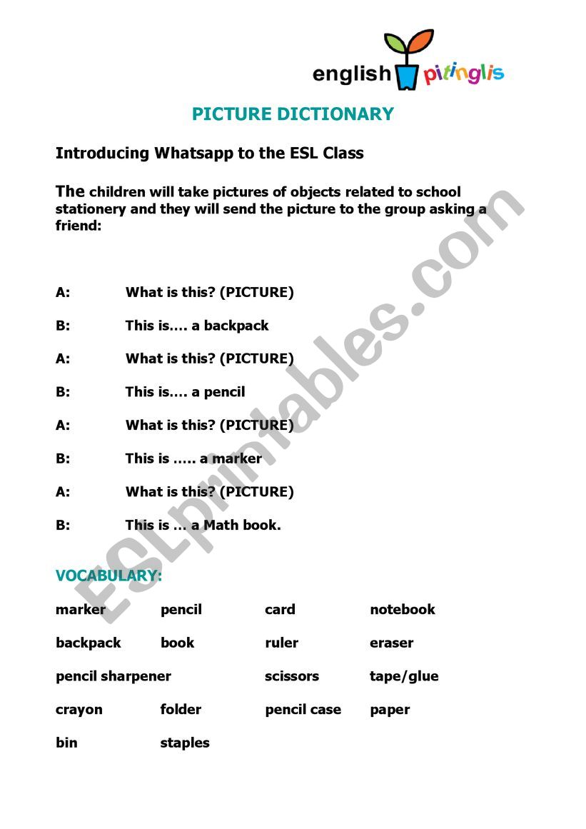 picture dictionary worksheet