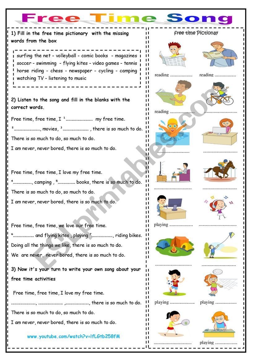 Free Time song worksheet