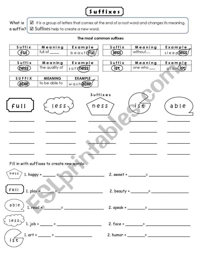 Suffixes for beginner young learners 