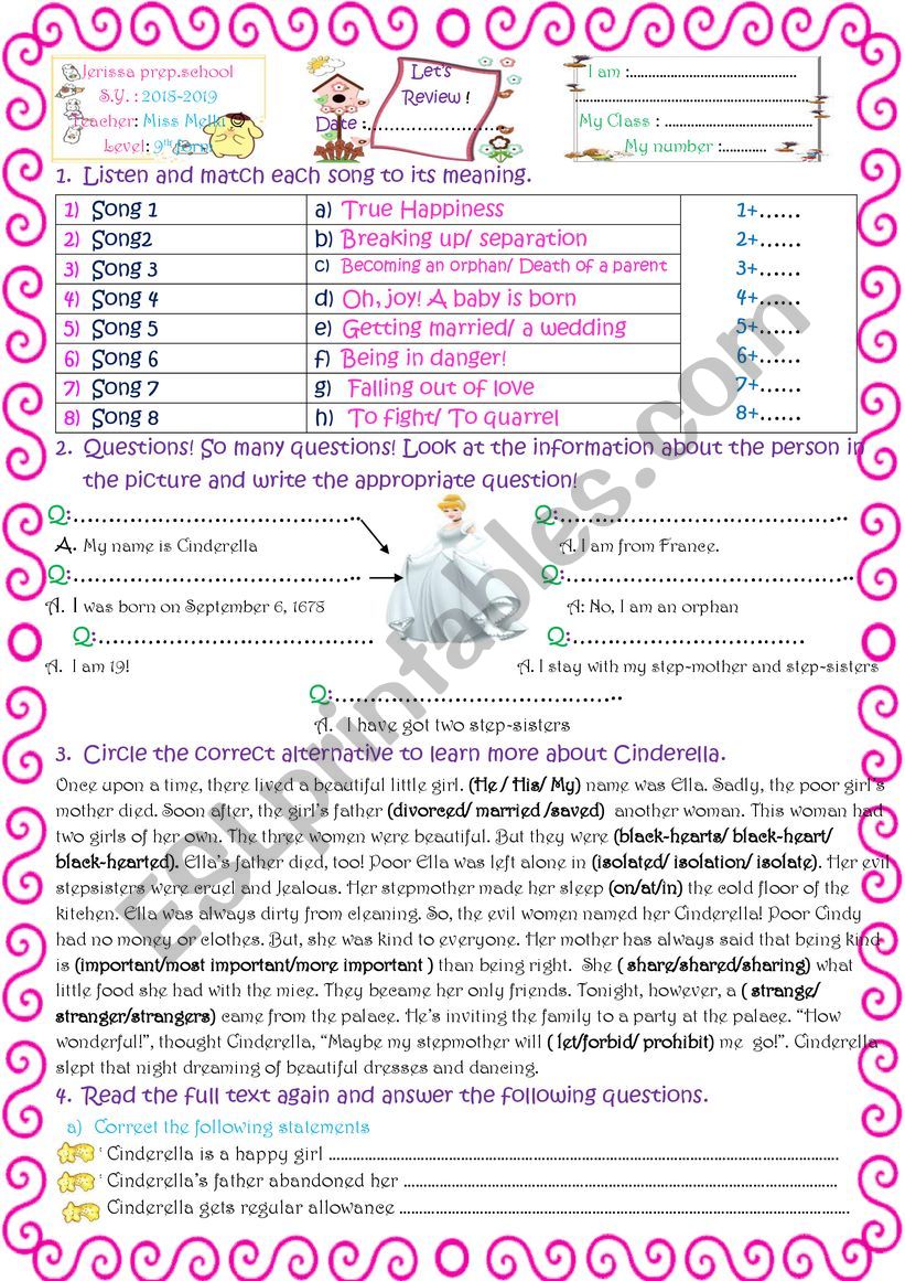 review 9th form module 1 worksheet