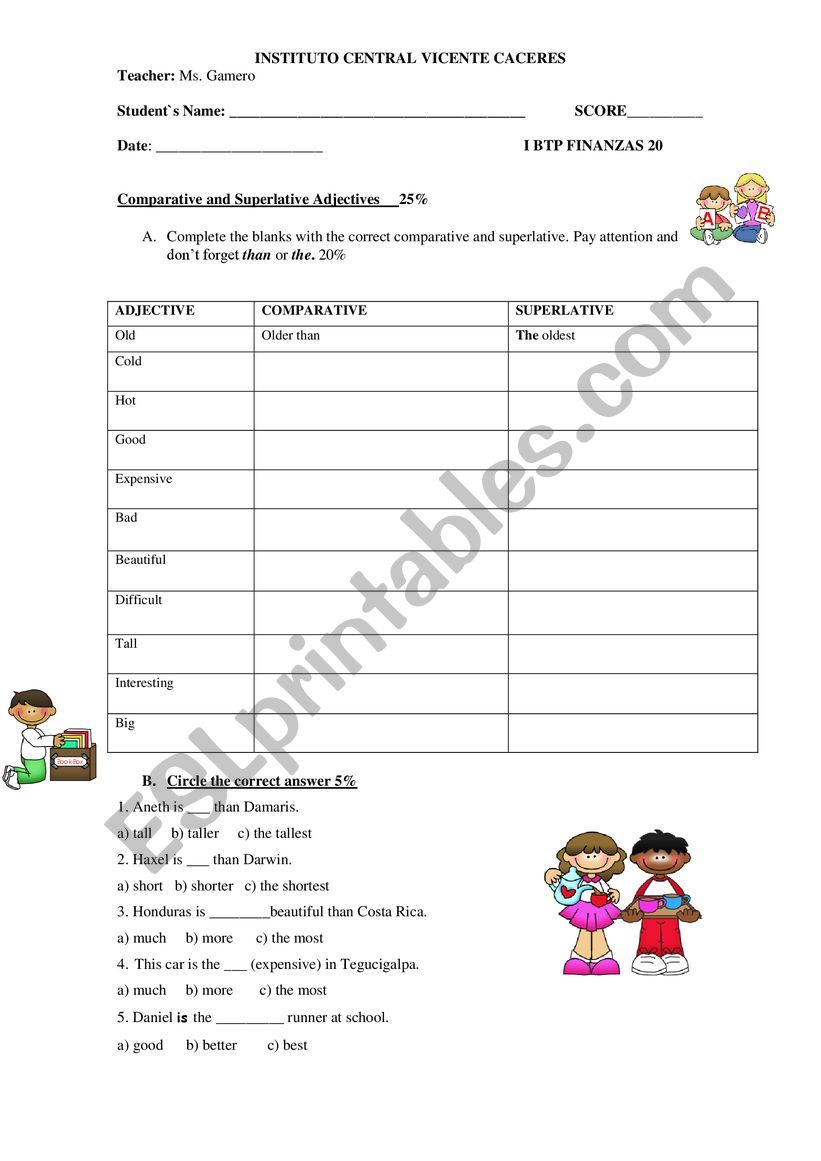 COMPARATIVES AND SUPERLATIVES TEST