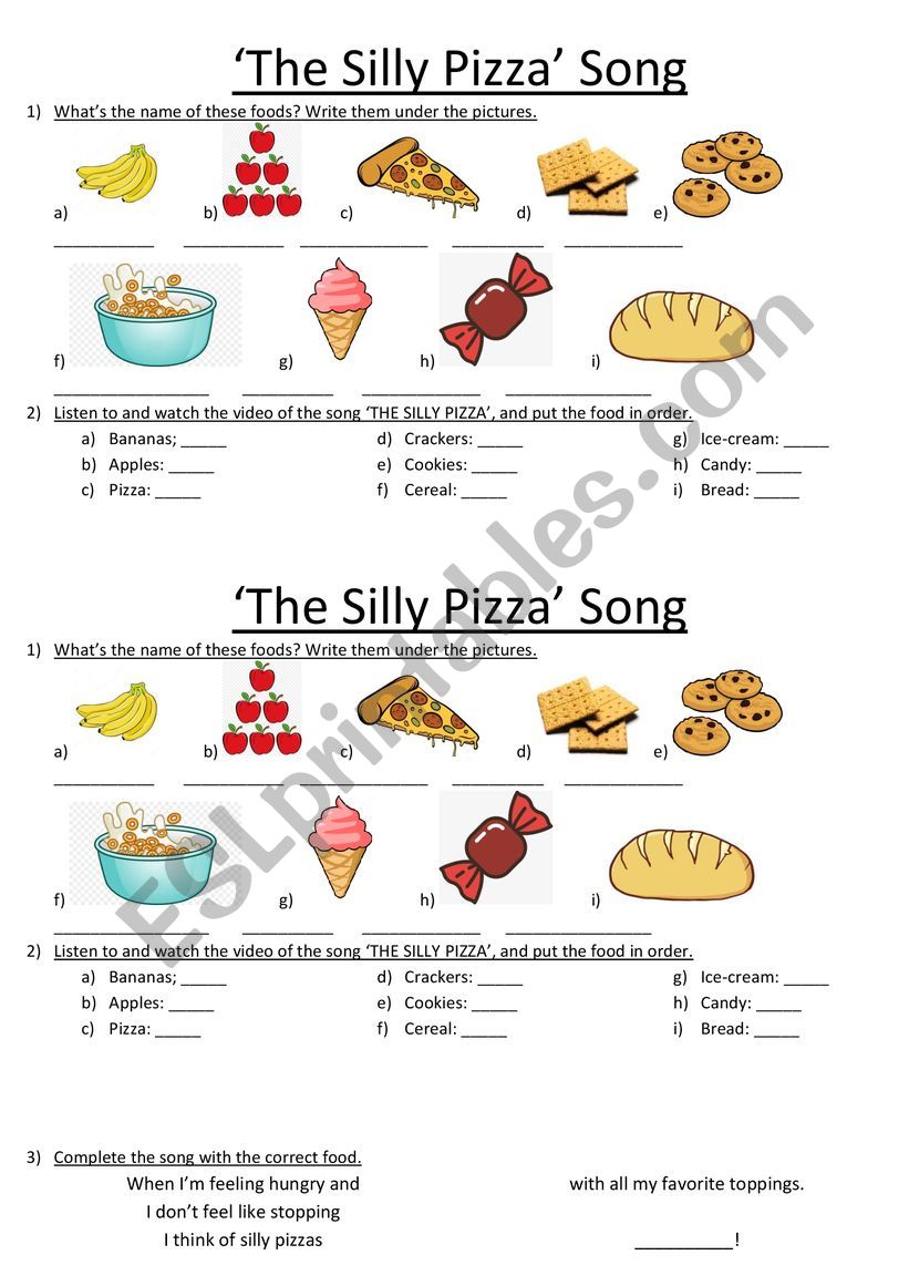 The Silly Pizza Song worksheet