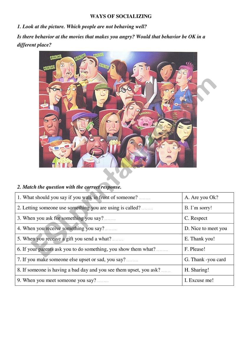 Ways of socializing worksheet