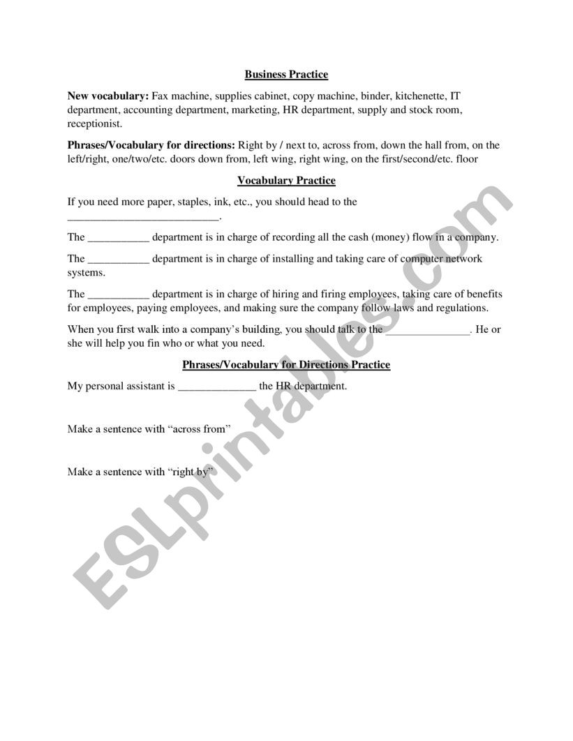 Business Terms worksheet