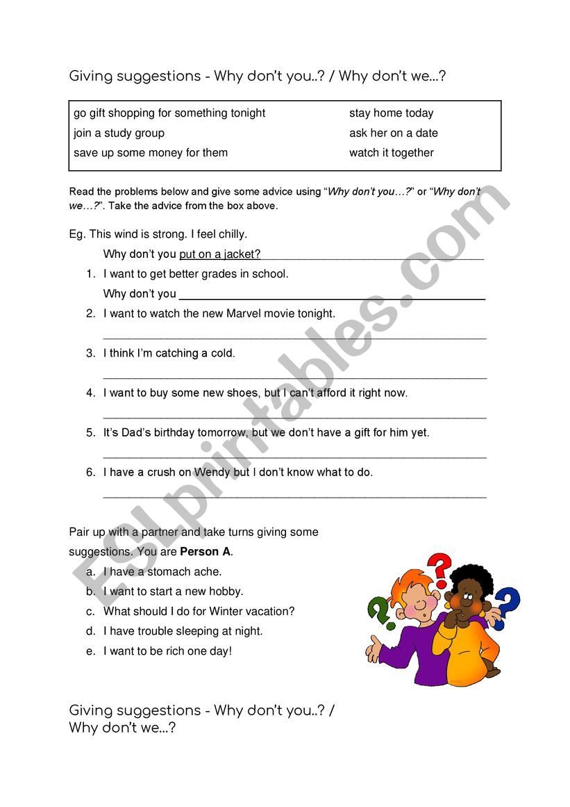 Giving Suggestions worksheet
