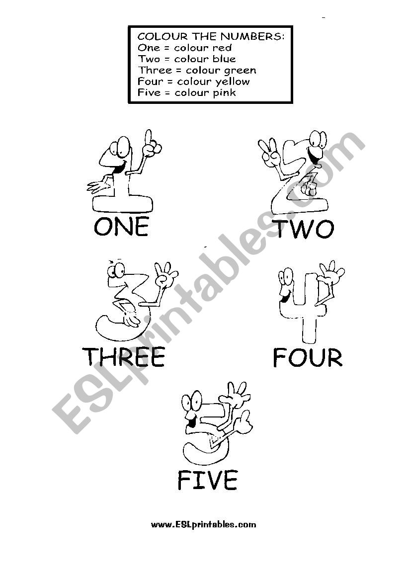 Colour the numbers (1-5) worksheet